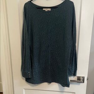LOFT Teal Lace Long Sleeve Top